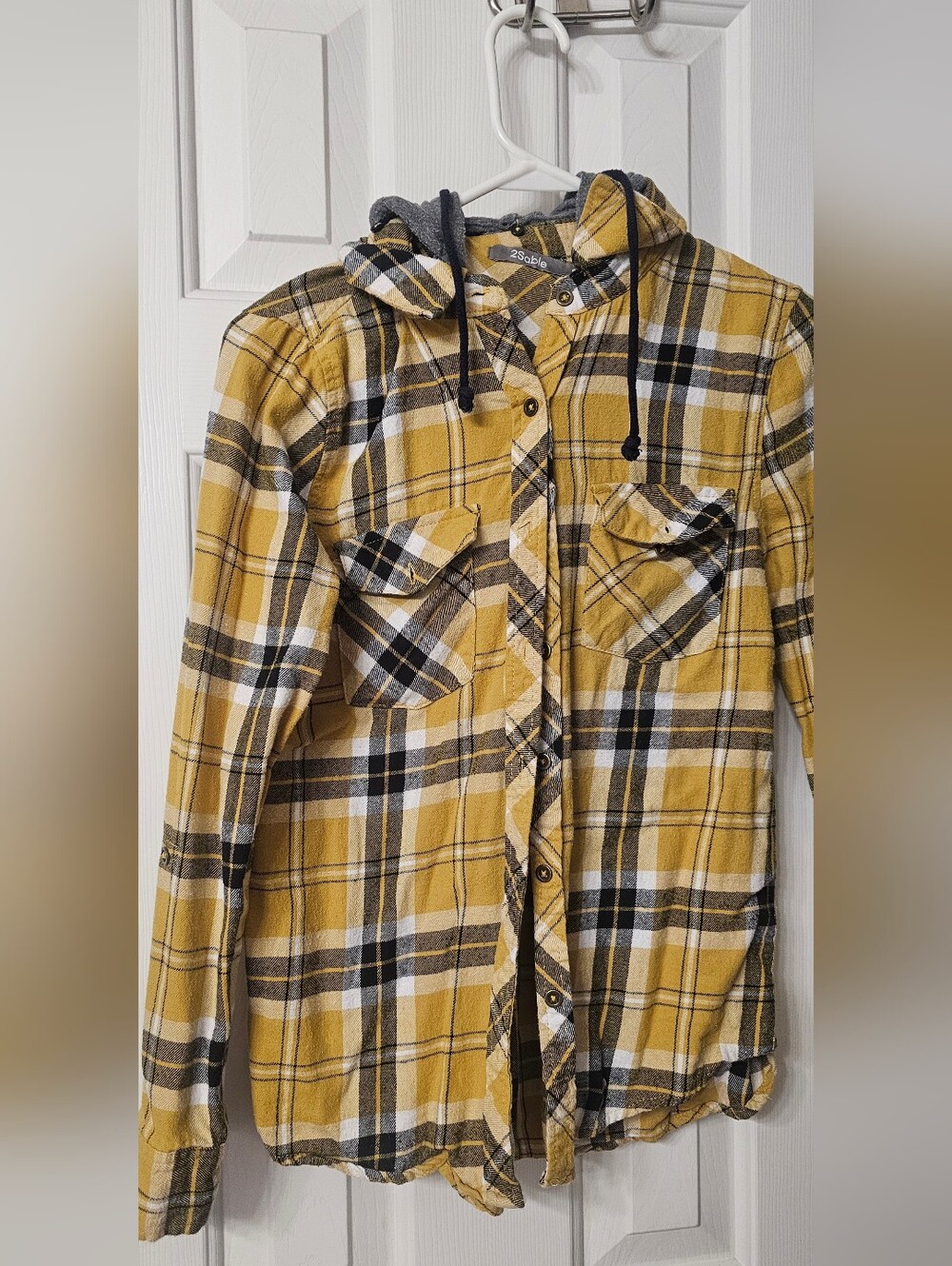 Yellow Plaid Hooded Flannel Shirt